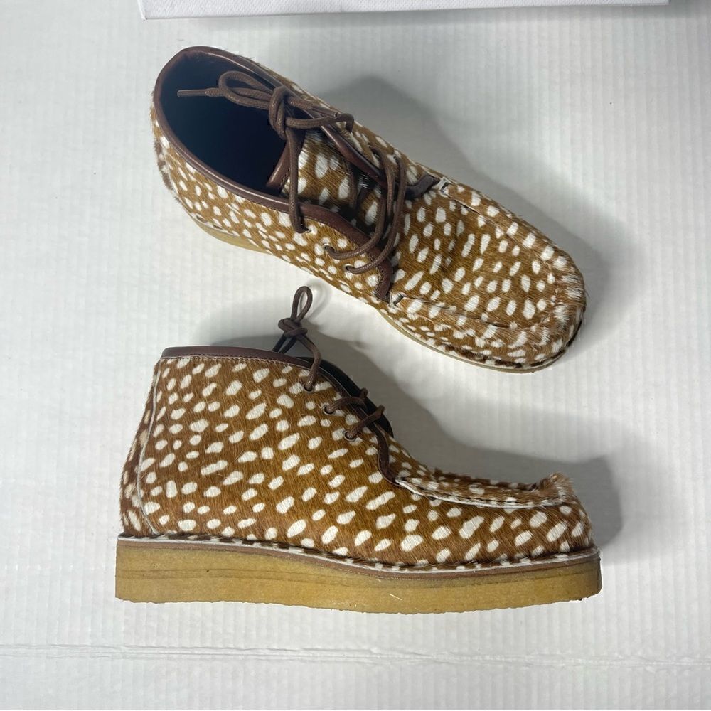 Re/Done Creepe Lace up bootie shoes  in polka dot Calf Hair new - Picture 5 of 9